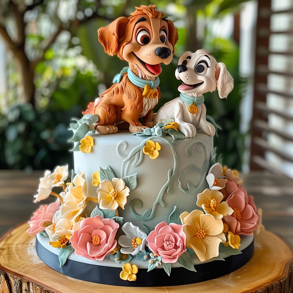 Pastel de La Dama y el Vagabundo para Quinceañera
