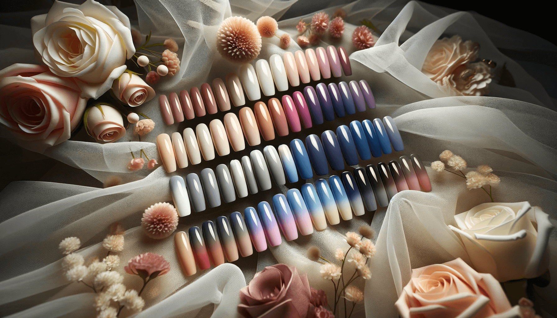 A table topped with lots of different colored nail polishes for Quinceanera beauty